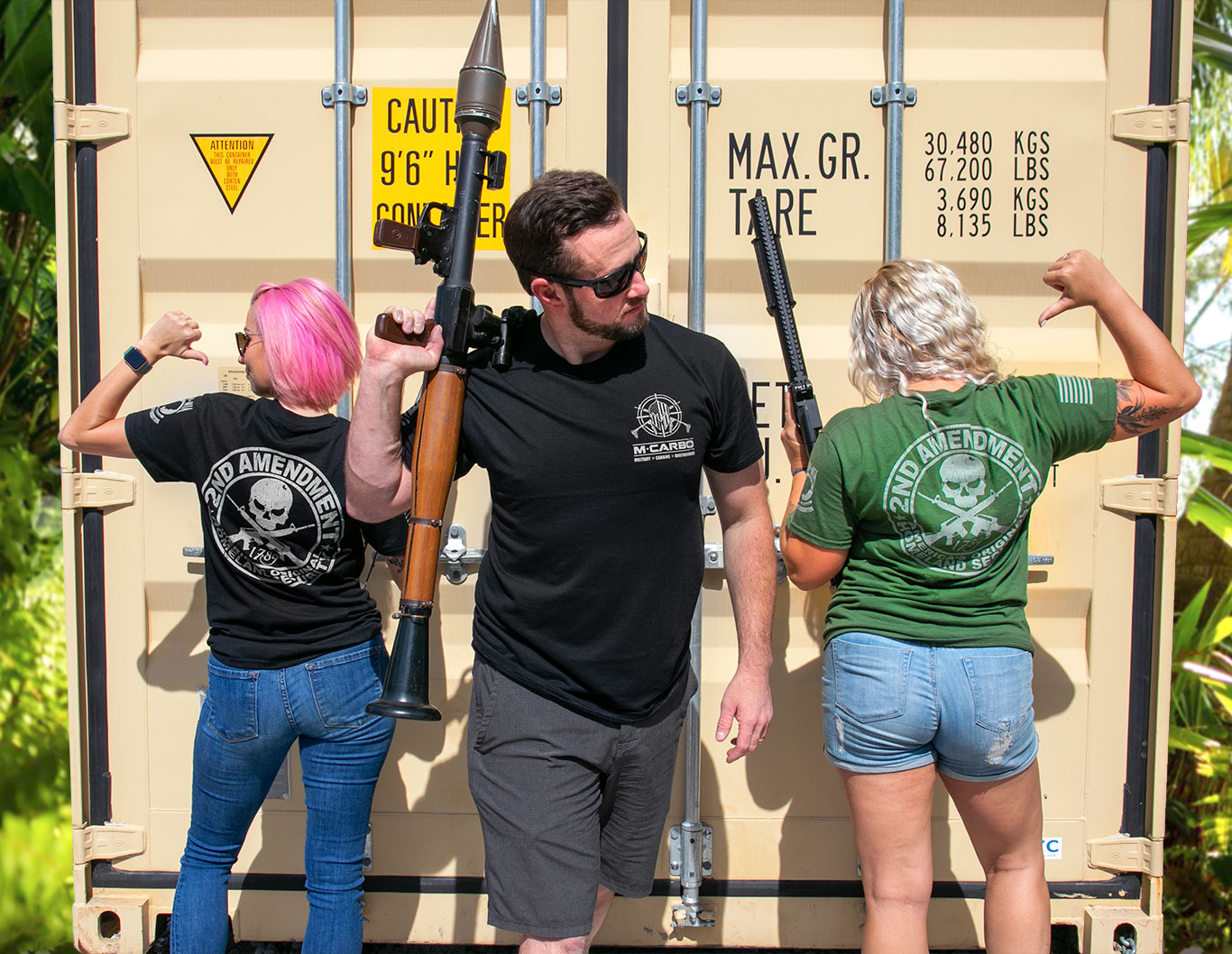 Man Wearing M*CARBO 2nd Amendment Shirt while Holding an RPG