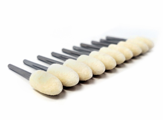 10 Bullet Shaped Felt Polishing Bits Lined up in a Row