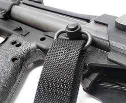 Close-up of KEL TEC KSG Single Point Sling Mount Installed with Sling Attached