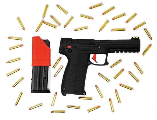 KEL-TEC PMR30 / CP33 / CMR30 Speed Loader and PMR-30 Pistol Surrounded by Bullets