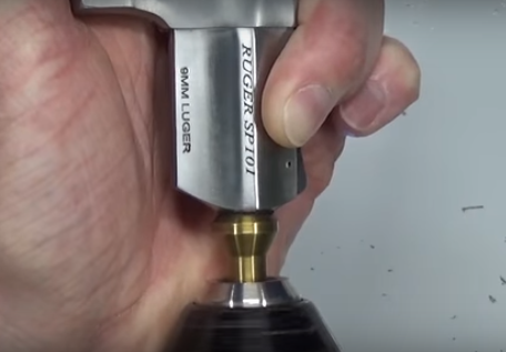Brass Muzzle Lapping Tool Attached to Drill Cleaning the Barrel of a Ruger SP101