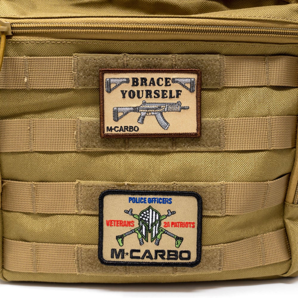Brace Yourself Patch and M*CARBO Patch on Range Bag