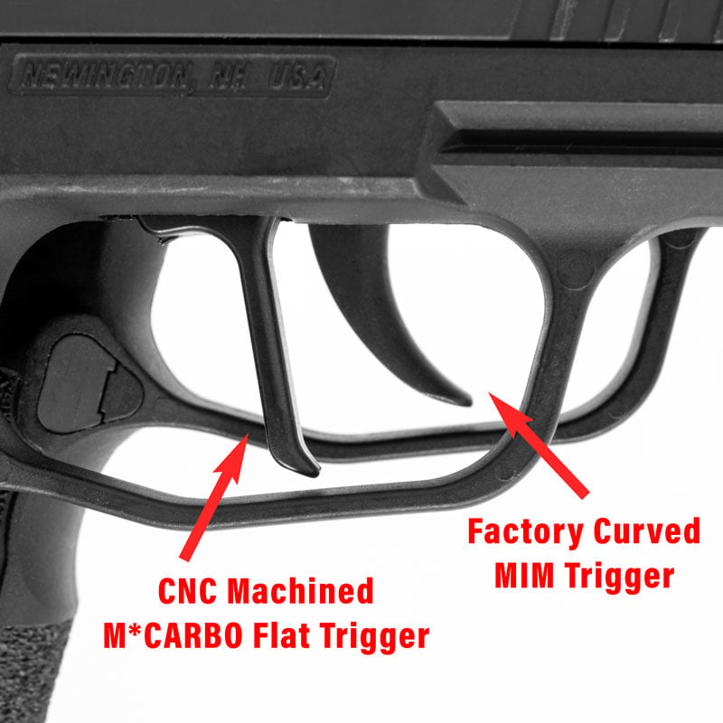 Sig P365 Factory Curved Trigger and M*CARBO P365 Flat Trigger Length Comparison
